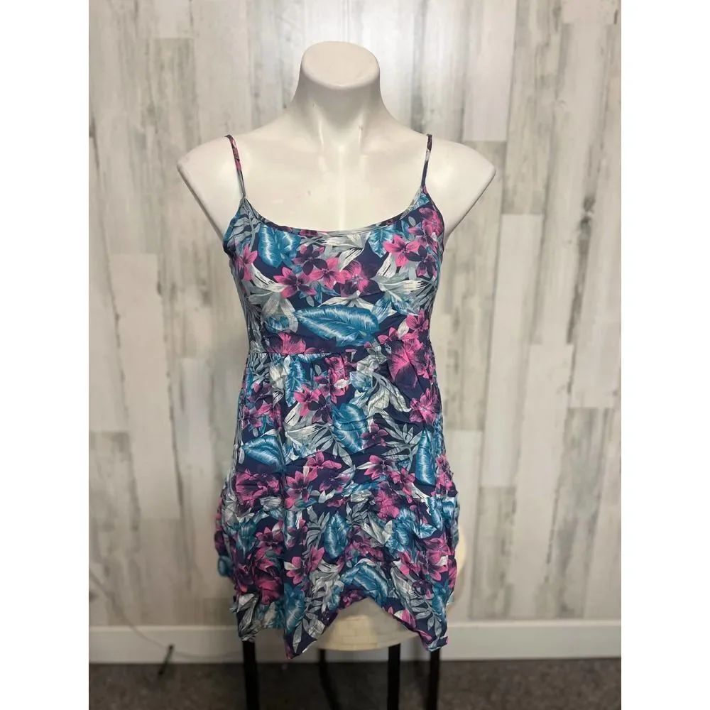 American Eagle Tropical Floral Mini Dress XS Cutout Back Summer Sundress Blue Pi